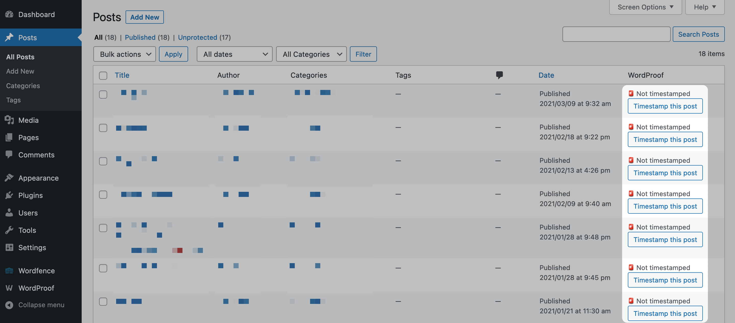 Adding a timestamp in WordPress.