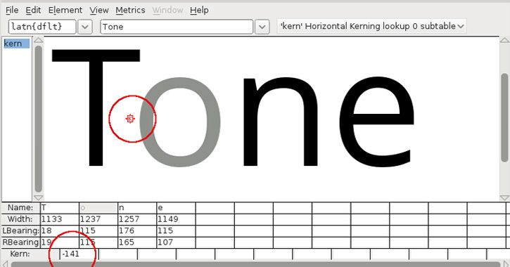 kern spacing type fontforge