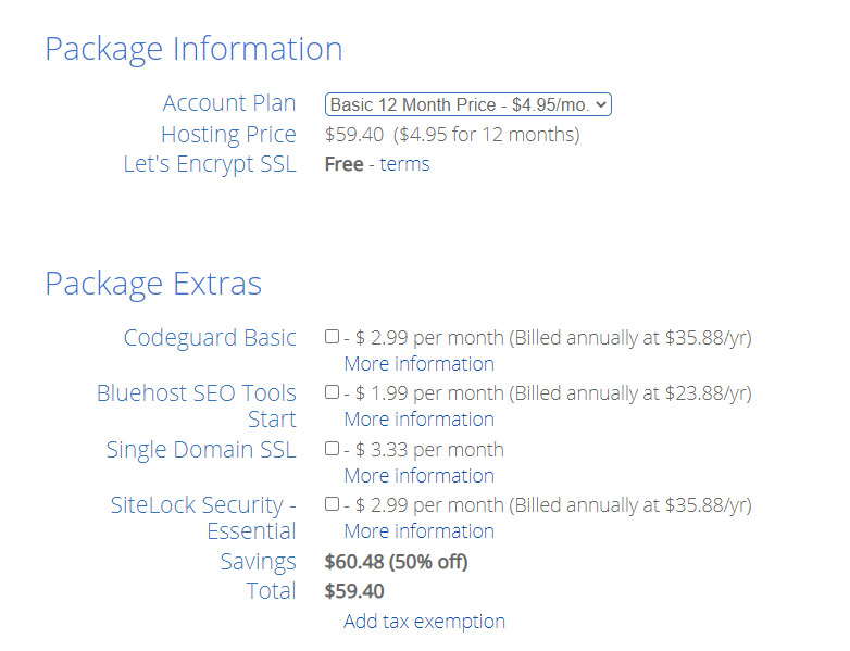 Hosting Package Info