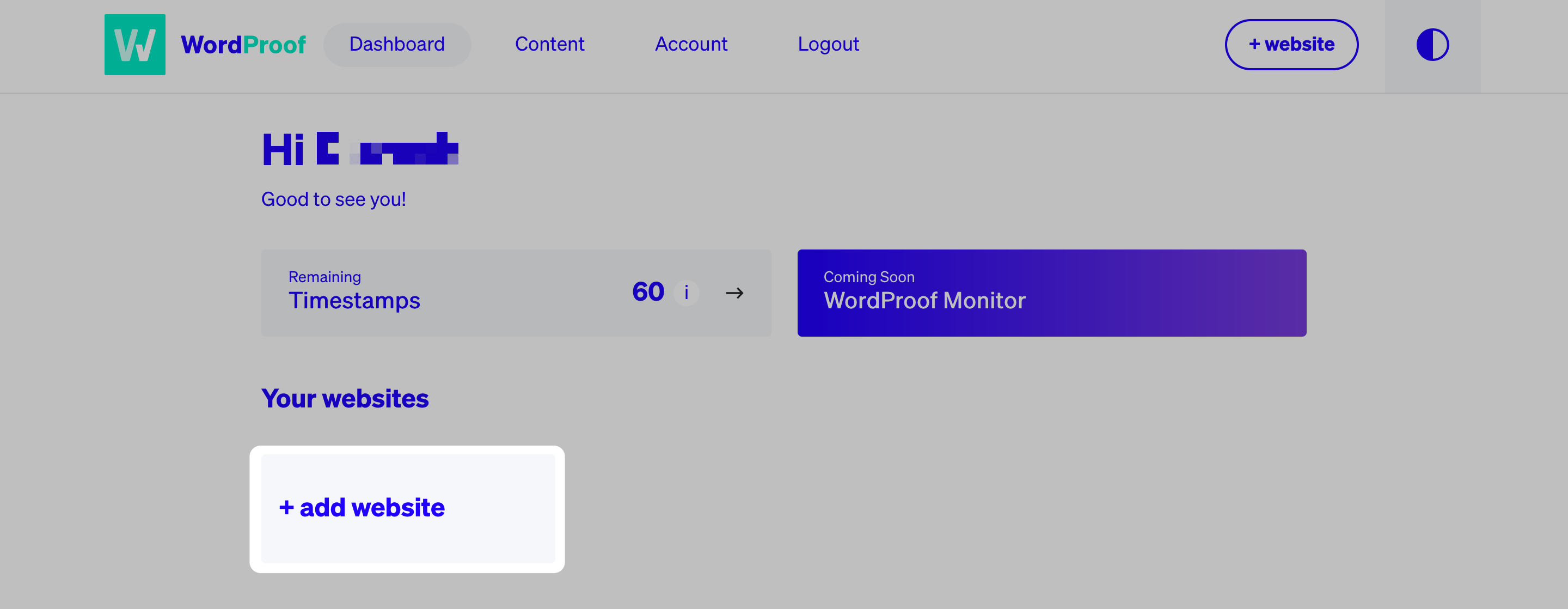 The WordProof dashboard.